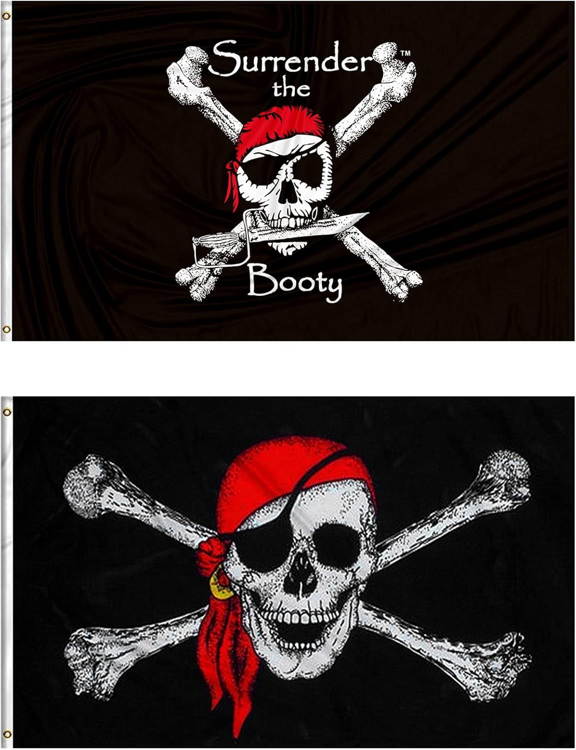 3X5 FT Pirate Flags the Booty Flags and Jolly Roger Red Scarf Flag 2 Pack