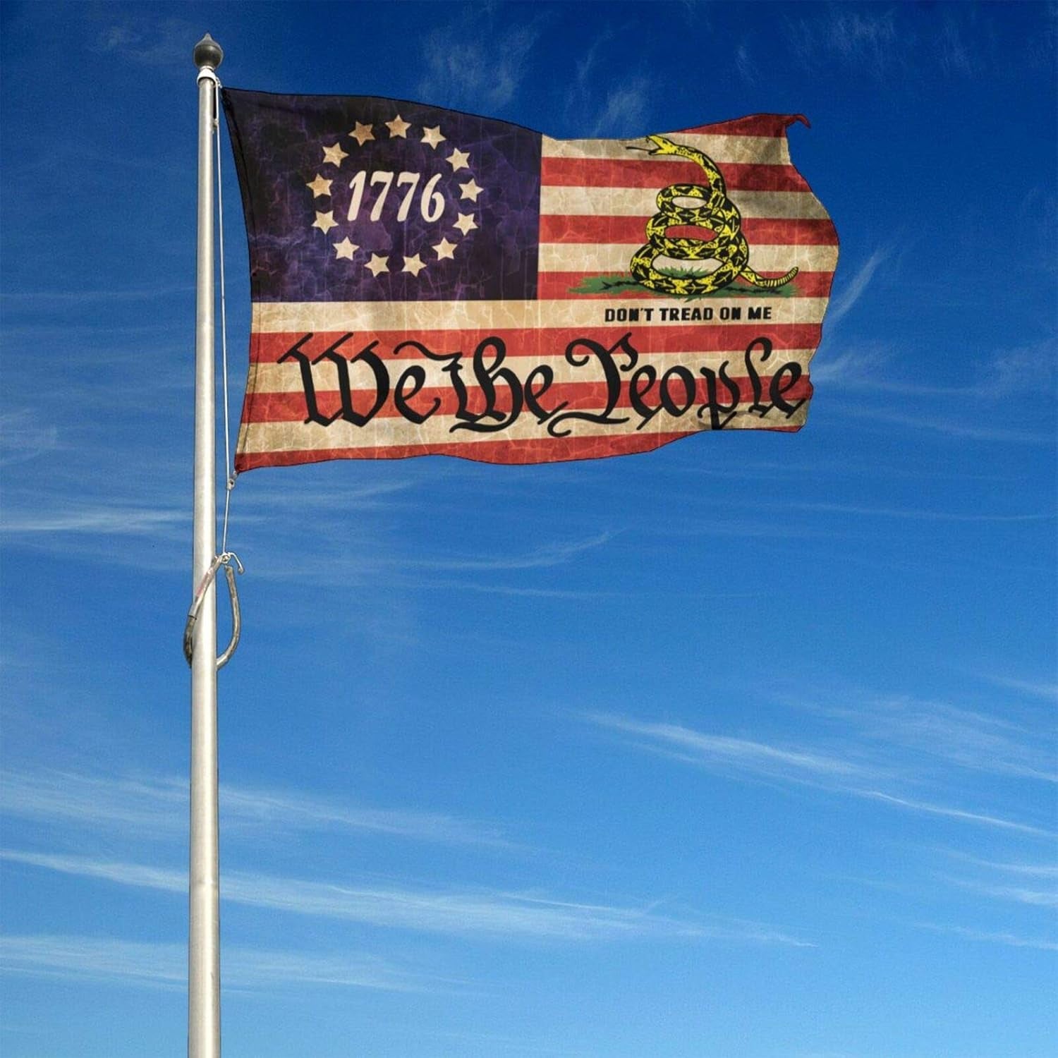 We the People Don'T Tread on Me Betsy Ross 1776 Gadsden American Flag Banner Flags Garden Flag Home House Flags Outdoor Flag Usa Flag 4X6 Ft