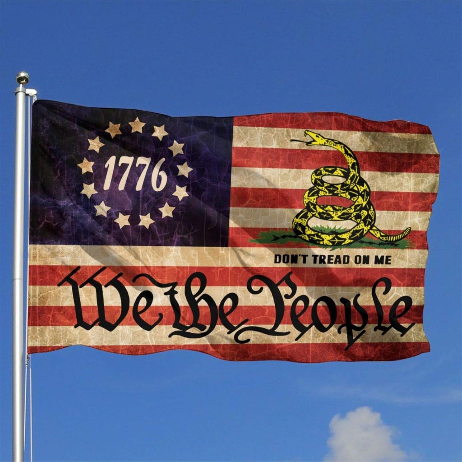 We the People Don'T Tread on Me Betsy Ross 1776 Gadsden American Flag Banner Flags Garden Flag Home House Flags Outdoor Flag Usa Flag 4X6 Ft