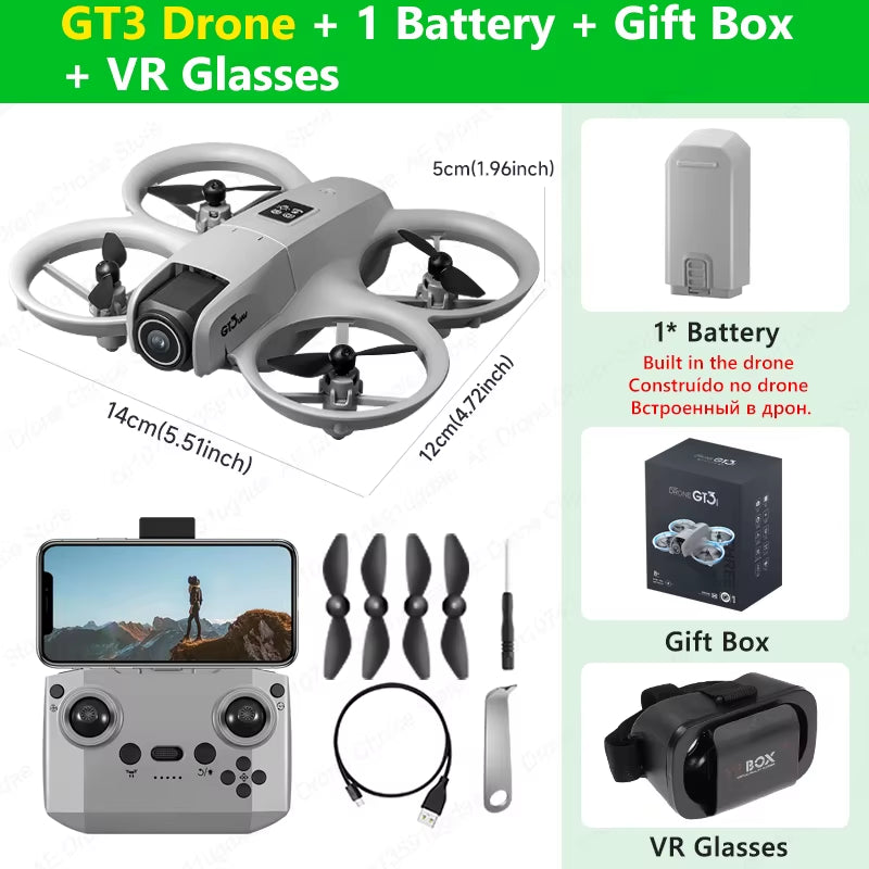NEW Drone GT3 8K 4K Professional HD 180° ESC Dual Cameras Mini WIFI Dron Obstacle Avoidance FPV Foldable RC Quadcopter Toys UAV