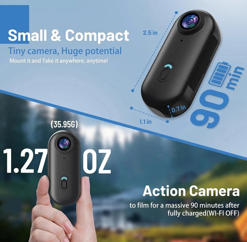 4K FHD Mini Body Camera Wearable Action Cam | POV Hands-Free Thumb-Size