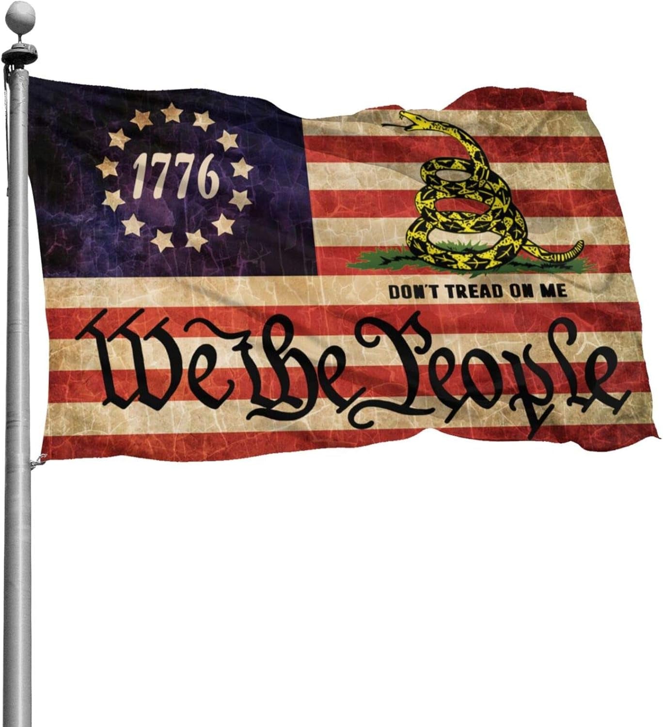 We the People Don'T Tread on Me Betsy Ross 1776 Gadsden American Flag Banner Flags Garden Flag Home House Flags Outdoor Flag Usa Flag 4X6 Ft