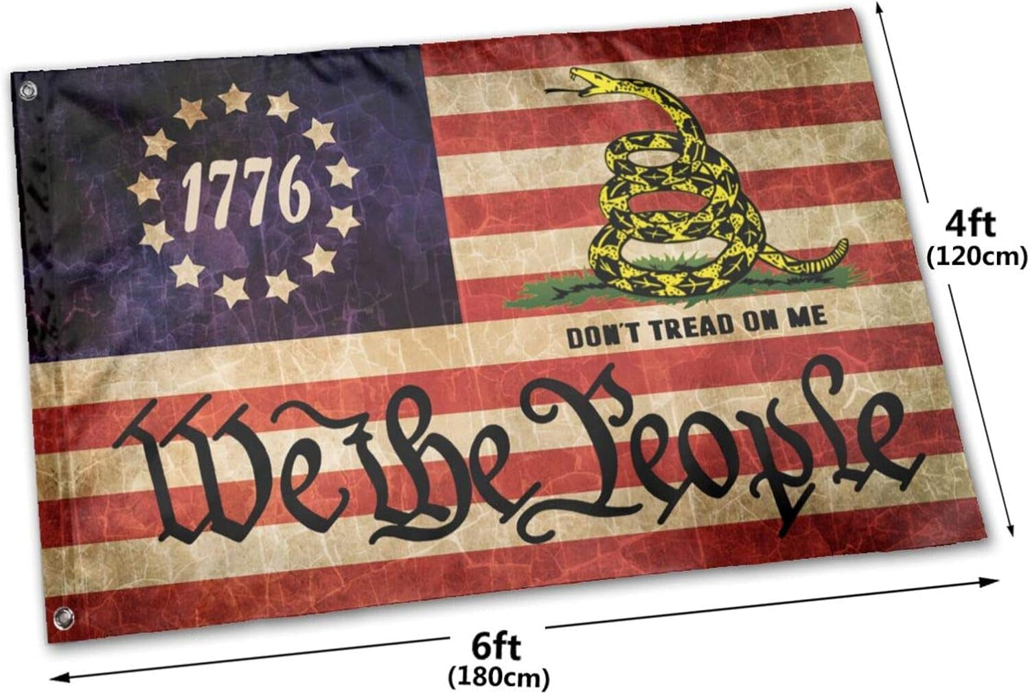We the People Don'T Tread on Me Betsy Ross 1776 Gadsden American Flag Banner Flags Garden Flag Home House Flags Outdoor Flag Usa Flag 4X6 Ft