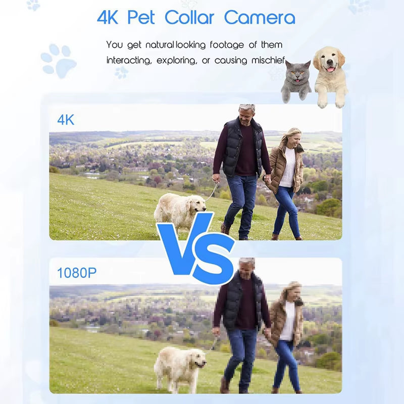 4K 30Hz Pet Collar Camera, Animal Vlog Camera Mini Action Camera for Video Records Dog Collar Camera